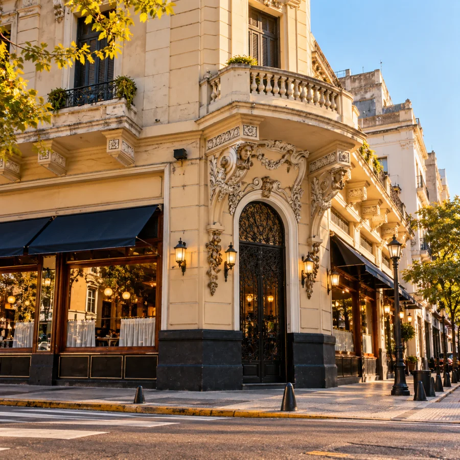 Fachada clássica de esquina do restaurante El Globo em Buenos Aires.
